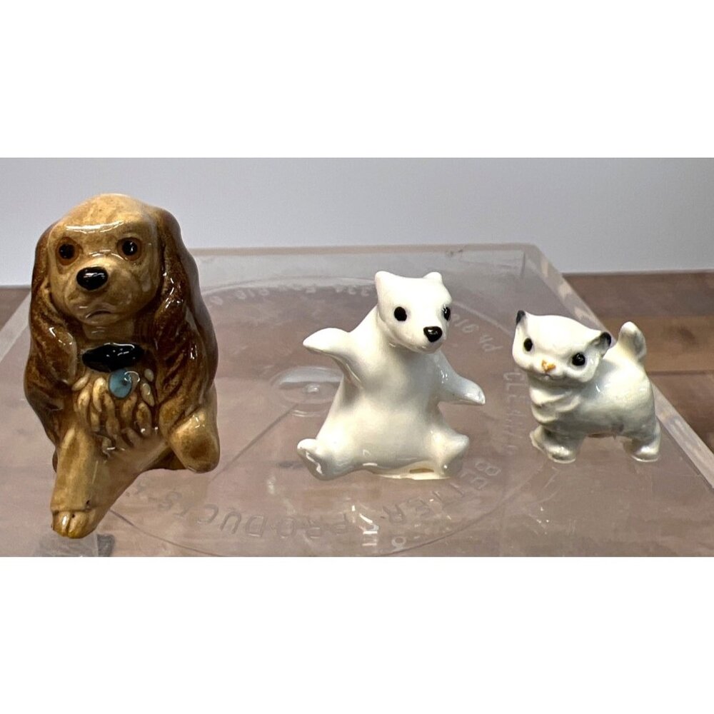 Miniature Ceramic Dog Polar Bear & Cat Figurines - Hand-Painted Collectibles